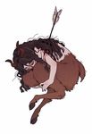  ambiguous_gender arrow blood brown_hair cloven_hooves eyes_closed fetal_pose freckles hair hooves horn implied_death juanmao1997 lying mammal nude satyr simple_background solo split_form white_background wounded 