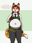  2017 2018 americananomaly_(artist) belly big_belly canine clothing deep_navel dialogue dog feline female gurgle hair irish long_hair lynx lynxuki mammal necktie red_hair riley_o&#039;shane saluki solo stomach_noise stomach_noises stuffing suit text 