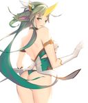  1girl alternate_costume alternate_eye_color alternate_hair_color alternate_hairstyle aqua_eyes ass bare_shoulders breasts fluffy_ears gloves green_hair highres horn league_of_legends long_hair looking_at_viewer looking_back magical_girl medium_breasts parted_lips solo soraka star_guardian_soraka underboob very_long_hair white_gloves 