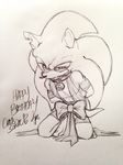  2015 absurd_res anthro bdsm big_head birthday blush bondage bound collar english_text feet half-closed_eyes hedgehog hi_res kneeling kushpin looking_at_viewer male mammal monochrome ribbons simple_background solo sonic_(series) sonic_the_hedgehog text toes traditional_media_(artwork) video_games 