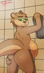  aaliyah_(oc) bath butt female flat_chested j5furry mammal mustelid otter pregnant shower solo 