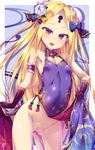  abigail_williams_(fate/grand_order) alternate_costume arm_garter ass_visible_through_thighs bangs bare_shoulders black_gloves blonde_hair blush bow breasts bun_cover china_dress chinese_clothes covered_navel covered_nipples double_bun dress fate/grand_order fate_(series) flower forehead gloves hair_bow hair_flower hair_ornament keyhole long_hair looking_at_viewer no_panties open_mouth parted_bangs polka_dot polka_dot_bow pussy red_eyes sharp_teeth sleeveless slit_pupils small_breasts teeth toraishi_666 
