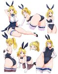  all_fours animal_ears ass ayase_eli bare_arms bare_shoulders bent_over black_footwear black_legwear blonde_hair blue_eyes breasts bunny_ears bunny_tail bunnysuit center_frills cleavage commentary detached_collar detached_sleeves elbow_gloves eyebrows_visible_through_hair fake_animal_ears from_side gloves hair_ornament hair_scrunchie hairband hand_on_hip hanging_breasts high_heels highleg highleg_leotard highres kneeling kurokawa_makoto large_breasts leg_garter leotard long_hair looking_at_viewer love_live! love_live!_school_idol_project multiple_views neck_ribbon ponytail ribbon scrunchie shoes simple_background sitting tail thigh_gap thighhighs white_background white_gloves white_legwear white_scrunchie wrist_cuffs 