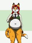  2017 2018 americananomaly_(artist) belly big_belly canine clothing deep_navel dog feline female hair irish long_hair lynx lynxuki mammal navel necktie red_hair riley_o&#039;shane saluki solo stomach_noises stuffing suit 