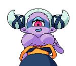  akai_(ugokashitari) animated animated_gif blinking bouncing_breasts breasts cyclops from_below fuumin_(youkai_watch) large_breasts looking_at_viewer monster_girl nipples one-eyed pink_eyes pixel_art pointy_ears purple_skin solo topless youkai youkai_watch 