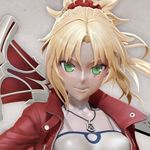  3d belt blonde_hair bracelet breasts fate/apocrypha fate_(series) green_eyes grin holding holding_sword holding_weapon jacket jewelry leslyzerosix looking_at_viewer mordred_(fate) mordred_(fate)_(all) necklace over_shoulder ponytail small_breasts smile solo sword sword_over_shoulder teeth weapon weapon_over_shoulder 