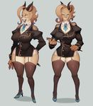  2018 4_fingers antelope anthro biped black_clothing black_horn black_topwear blue_claws blue_clothing blue_footwear blue_shoes breasts brown_fur brown_hair claws cleavage clothed clothing digital_media_(artwork) female footwear front_view frown fur garter_straps gazelle grey_background hair hi_res high_heels holding_object holding_whip horn kemono legwear mammal model_sheet multicolored_fur necktie pantyhose ricosye riding_crop shoes simple_background solo standing tan_fur thick_thighs two_tone_fur whip 