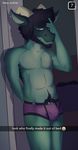  2018 abs anthro beard biceps bulge clothed clothing digital_drawing_(artwork) digital_media_(artwork) dragon facial_hair hair horn lizard looking_at_viewer male mostly_nude muscular muscular_male pecs pubes reptile scalie snapchat solo text tiberius tiberius_creations tired underwear 