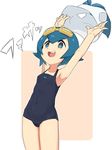  :d animal_print bad_id bad_pixiv_id bangs black_swimsuit blue_eyes blue_hair blue_sailor_collar breasts bright_pupils cowboy_shot eyebrows eyebrows_visible_through_hair fish_print goggles goggles_on_head hair_between_eyes highres legs_together nyonn24 one-piece_swimsuit open_mouth pokemon pokemon_(anime) pokemon_sm_(anime) print_swimsuit sailor_collar shirt short_hair sleeveless sleeveless_shirt small_breasts smile solo standing suiren_(pokemon) swimsuit teeth tongue white_pupils white_shirt yellow-framed_eyewear 