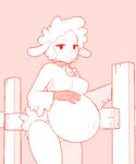  anthro bell breasts caprine collar female leggy_lamb looking_at_viewer mammal monochrome pregnant sheep sheep_wrecked smile solo tagme unknown_artist wool 