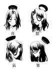  commentary greyscale hair_intakes head highres kantai_collection mechanical_halo momosuke_(toouka) monochrome short_hair simple_background solo tatsuta_(kantai_collection) white_background 