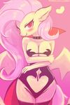  &lt;3 2018 anthro bat_pony bat_wings blush breasts cape cleavage clothed clothing collar cute eyelashes fangs female flutterbat_(mlp) fluttershy_(mlp) friendship_is_magic hair legwear leotard looking_at_viewer lumineko makeup mascara membranous_wings my_little_pony navel pink_background pink_hair portrait pose red_eyes seductive signature simple_background slit_pupils smile solo standing stockings text three-quarter_portrait watermark wings 