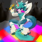  blue_hair canine club_(disambiguation) dancing floofdog glow_sticks hair horn mammal painting rave 