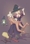  2girls animal_ears ass broom cat_tail dark_skin looking_at_viewer multiple_girls nude rorero_(20322659) spanking tagme witch 