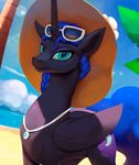  2018 alternate_hairstyle blue_hair cutie_mark digital_media_(artwork) equine eyewear female feral friendship_is_magic hair hat horn looking_at_viewer mammal my_little_pony nightmare_moon_(mlp) outside rodrigues404 solo sunglasses winged_unicorn wings 