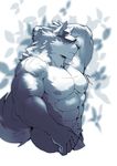  2018 abs anthro badtiger biceps canine fur hat hi_res male mammal muscular muscular_male nipples pecs simple_background solo wolf 