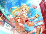  bang_dream! blonde_hair blush fur kimono long_hair new_year ponytail sky smile tsurimaki_kokoro yellow_eyes 