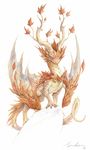 2018 ambiguous_gender blue_eyes dragon feral horn leaf_dragon sandara simple_background solo traditional_media_(artwork) white_background 