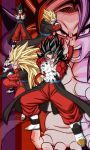  1boy black_hair blue_eyes boots dragon_ball dragon_ball_heroes earrings fur gloves jewelry kamehameha long_hair looking_at_viewer monkey_tail multiple_boys multiple_persona muscle potara_earrings serious shirtless spiked_hair super_saiyan super_saiyan_3 super_saiyan_4 tail transformation vegetto white_gloves wristband 