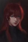  bangs black_sweater blue_eyes character_request closed_mouth hair_between_eyes highres lips long_hair looking_at_viewer nose portrait re:creators red_hair selesia_upitiria solo sweater upper_body viet_le_quoc 