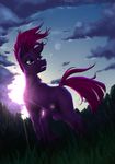  2018 blue_eyes broken_horn day detailed_background digital_media_(artwork) equine eyelashes female feral fizzlepop_berrytwist_(mlp) fur grass horn mammal my_little_pony my_little_pony_the_movie mykegreywolf outside purple_fur scar sky smile standing sun tempest_shadow_(mlp) unicorn 