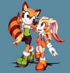  2018 anthro blue_eyes clothed clothing cream_the_rabbit duo female footwear goshaag lagomorph mammal marine_the_raccoon procyonid rabbit raccoon shoes sonic_(series) young 