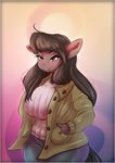  anthro big_breasts black_hair blush breasts clothed clothing equine female friendship_is_magic hair horse jeans long_hair mammal my_little_pony octavia_(mlp) pants pony purple_eyes simple_background smile solo_focus sweater woofmaple 