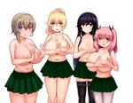  4+girls artist_request blush breasts character_request hajimete_no_gal large_breasts nipples school_uniform skirt 
