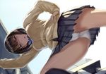  aoi_chizuru bow brown_eyes brown_hair cameltoe kneehighs original panties seifuku short_hair skirt underwear 