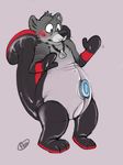 2016 3_toes animate_inanimate anthro black_nose blush digital_drawing_(artwork) digital_media_(artwork) featureless_crotch floebean fur grey_fur hi_res jazzotter jewelry living_inflatable male mammal markings multicolored_fur mustelid necklace nozzle otter pool_toy rubber seashell shiny simple_background solo striped_tail stripes toes transformation 
