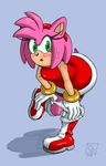  2018 amy_rose bent_over blush boots bracelet clothing dress eyelashes female footwear gloves green_eyes hairband hedgehog jewelry mammal omegazuel on_one_leg open_mouth panties panties_down quills solo sonic_(series) standing surprise sweat underwear undressing 