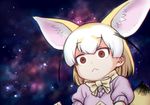  :&lt; animal_ears blonde_hair bow bowtie brown_eyes commentary_request empty_eyes extra_ears fennec_(kemono_friends) fox_ears fox_tail gloves kemono_friends multicolored_hair pink_sweater short_hair solo space space_cat_(meme) space_jin sweater tail universe 