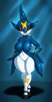  2018 anthro breasts clothing digital_media_(artwork) fangs female footwear hi_res looking_at_viewer navel nintendo pok&eacute;mon pok&eacute;mon_(species) sharpedo smile solo suirano video_games 