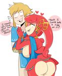  &lt;3 bedroom_eyes better_version_at_source big_breasts blush bracelet breasts breath_of_the_wild butt dialogue embarrassed female fin half-closed_eyes humanoid hylian jewelry jewlery jinu link male mipha nintendo seductive simple_background soft sweat sweatdrop the_legend_of_zelda video_games white_background zora 