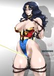  1girl black_hair breasts cleavage dc_comics large_breasts long_hair solo wonder_woman yuri_ai 