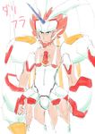  1boy alternate_costume beard blue_eyes cosplay darling_in_the_franxx fleur-de-lis_(pokemon) garter_straps horn ikanomaru leotard looking_at_viewer male_focus orange_hair pokemon pokemon_(game) pokemon_xy short_hair simple_background sketch solo strelizia strelizia_(cosplay) text thighhighs translated white_background white_legwear white_leotard 