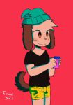  2018 alternate_version_at_source anthro blush canid canine canis cellphone clothing cub domestic_dog foxxx321 hat hi_res male mammal phone young 