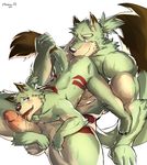  2018 69_position athletic biceps blush bodypaint canine duo erection fur green_fur hair_tie humanoid_penis licking male male/male mammal moji mono_g multicolored_fur muscular muscular_male nude open_mouth oral penis penis_lick sex size_difference tail_grab tongue tongue_out wolf yellow_fur 