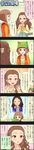  5koma ayase_honoka brown_eyes brown_hair character_name cinderella_girls_gekijou closed_eyes comic curly_hair hat highres idolmaster idolmaster_cinderella_girls kitami_yuzu long_hair long_image multiple_girls official_art pina_korata red_eyes seki_hiromi short_hair tall_image translated 