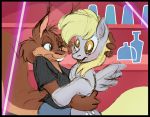  2018 anthro bar blonde_hair blush breasts buckteeth clothed clothing derpy_eyes derpy_hooves_(mlp) disco donny_squirrel equine female friendship_is_magic fur hair horse hug karri_aronen lasers male male/female mammal my_little_pony pony romantic_couple smile teeth waifu 