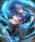  1girl blue_eyes breasts curvy energy eyepatch female katana large_breasts lilith-soft long_hair looking_at_viewer misao_~injoku_ninpouden~ ninja nipples no_bra nobushito_kuro scar shiny taimanin_(series) taimanin_asagi_battle_arena weapon yukishiro_misao 