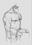  anthro avian balls beak biceps big_muscles big_pecs big_penis bird clothing erection facial_hair falcon falcon_mccooper falcon_mccooper_(character) hairy humanoid_penis invalid_tag male mature_male monochrome muscular muscular_male nipples pants pecs penis precum pubes sideburns sketch solo standing undressing vein 