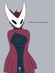  2018 abstract_background arthropod big_breasts blush breasts cosplay female hollow_knight hornet hornet_(hollow_knight) insect louise_(ua) mammal marten mustelid restricted_palette solo text thigh_gap unfounded_anxiety wasp 
