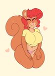  &lt;3 2018 acstlu animated anthro bouncing_breasts breasts clothing digital_media_(artwork) eyes_closed female hair lizette mammal navel panties pink_nose red_hair rodent shirt simple_background smile solo squirrel underwear 