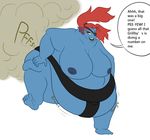  belly big_belly big_breasts blue_skin blush breasts dialogue fart fart_cloud fart_fetish female fish hair lil_lazar marine overweight red_hair sumo text undertale undyne video_games 