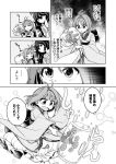  :&lt; ^_^ bangle bow bracelet closed_eyes comic finger_in_mouth greyscale hair_bow japanese_clothes jewelry kimono long_hair long_sleeves looking_at_another mikagami_hiyori miracle_mallet monochrome multiple_girls obi sash short_hair sukuna_shinmyoumaru touhou translated very_long_hair yorigami_shion 