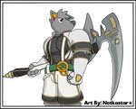  2018 absurd_res anthro canine clothed clothing digital_media_(artwork) english_text fur hair hi_res holding_object holding_weapon male mammal melee_weapon notkastar_(artist) polearm rainbow scythe soul_caliber soul_calibur text weapon zasalamel zatch_(character) 