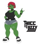  2018 big_breasts breasts bulge clothed clothing digital_media_(artwork) ear_piercing emo facial_piercing female goblin goth green_skin hair hi_res huge_breasts huge_thighs humanoid lip_piercing mammal metalling not_furry piercing punk red_hair scar short_hair simple_background thick_thighs white_background wide_hips 