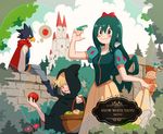  2girls animal animal_head animal_on_hand apple asui_tsuyu basket bird black_cloak black_hair blonde_hair blue_sky blush blush_stickers boku_no_hero_academia boots bow bush castle character_name cloak cloud copyright_name cosplay day disney dress fingers_together food frog fruit green_hair hair_bow hair_rings hand_up imjayu kouda_kouji long_hair looking_at_another low-tied_long_hair multiple_boys multiple_girls on_wall outdoors poison prince_charming_(disney) prince_charming_(disney)_(cosplay) puffy_short_sleeves puffy_sleeves red_bow short_hair short_sleeves sitting skirt_hold sky snow_white_(disney) snow_white_(disney)_(cosplay) snow_white_and_the_seven_dwarfs standing toga_himiko tokoyami_fumikage tree very_long_hair wall wicked_witch_(disney) wicked_witch_(disney)_(cosplay) wide_sleeves yellow_dress 