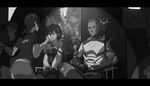  5girls animal_ears blake_belladonna cat_ears cinder_fall commentary company_connection dishwasher1910 ein_lee gen_lock julian_chase makeup mecha multiple_boys multiple_girls oscar_pine pilot_suit poster_(object) qrow_branwen raven_branwen roosterteeth ruby_rose rwby 